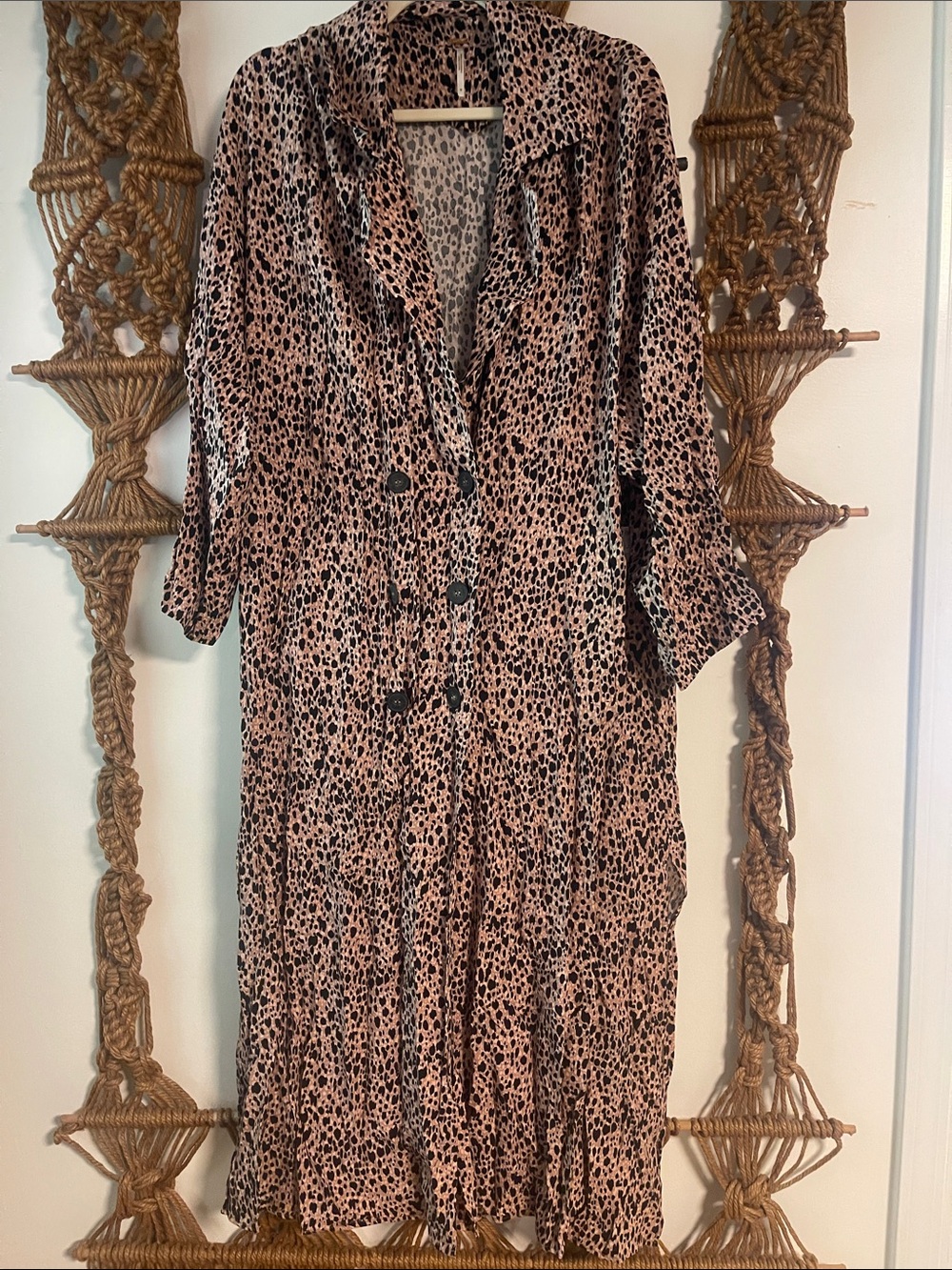 FREE PEOPLE NWT Leopard Print Button-Front Shirt Dress - Neutral Tones